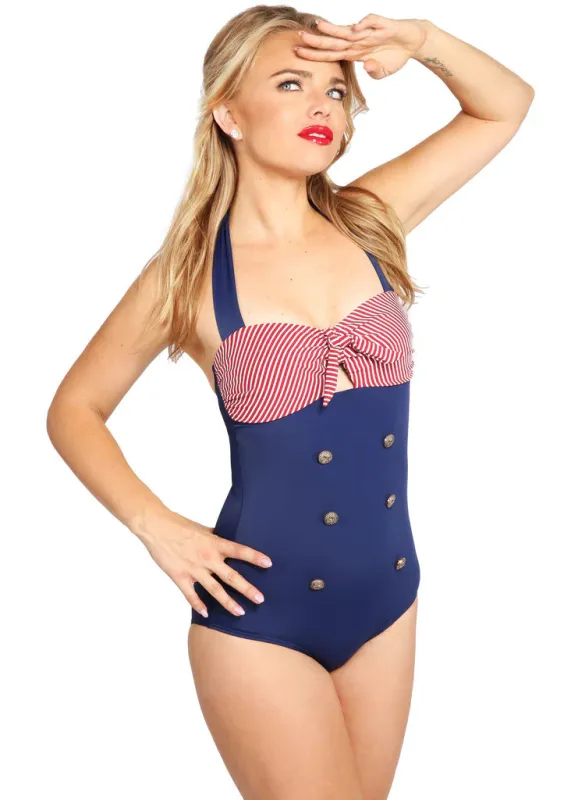 RETRO SAILOR AHOI NAUTICAL ONE PIECE SWIMSUIT sold by Pretty Attitude