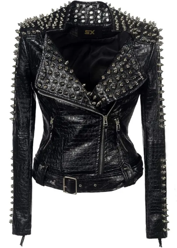 Hellraiser Allover Studded Vegan Leather Moto Jacket sold by Pretty Attitude