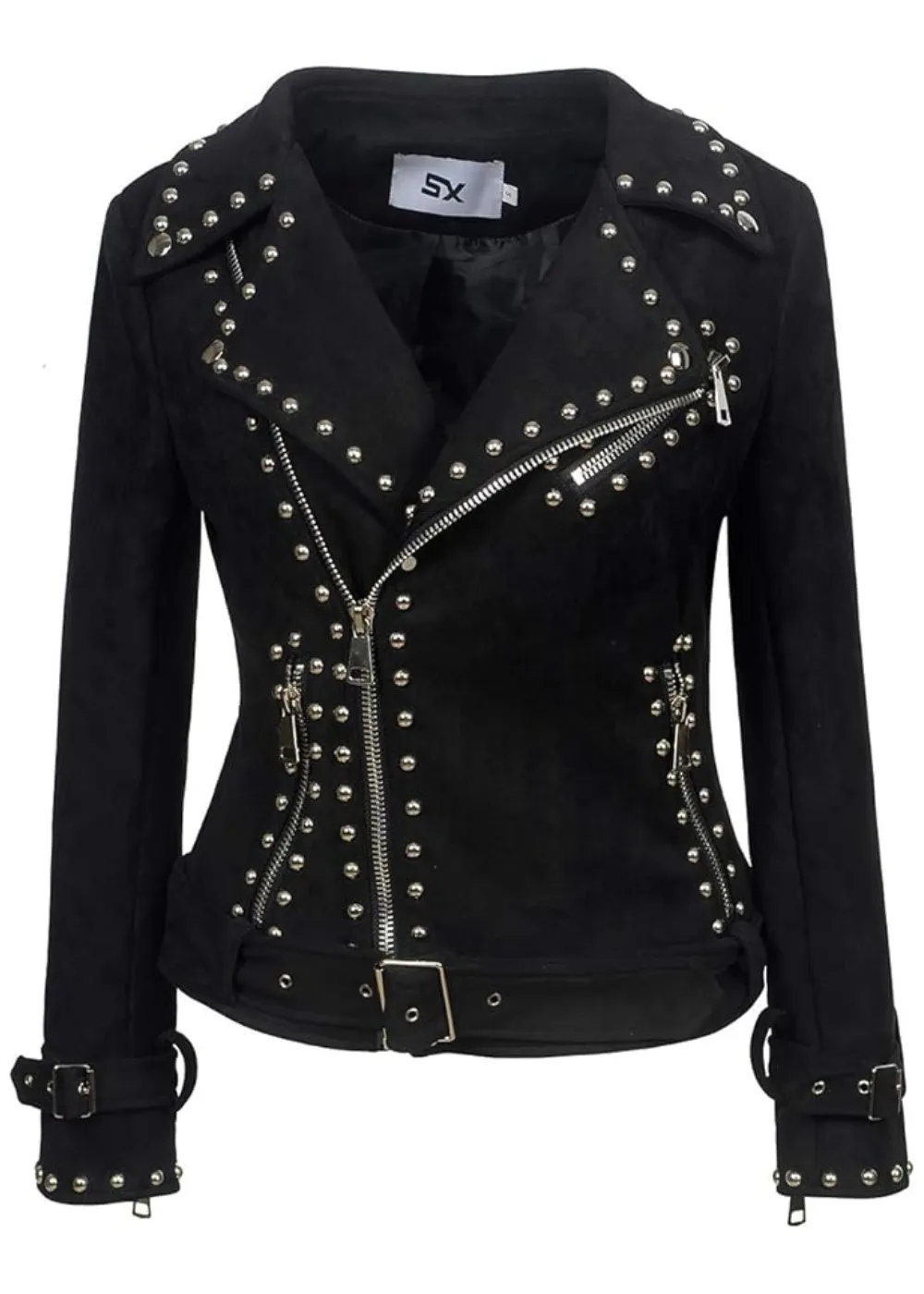 Living After Midnight Black Faux Suede Studded Moto Jacket sold by Pretty Attitude