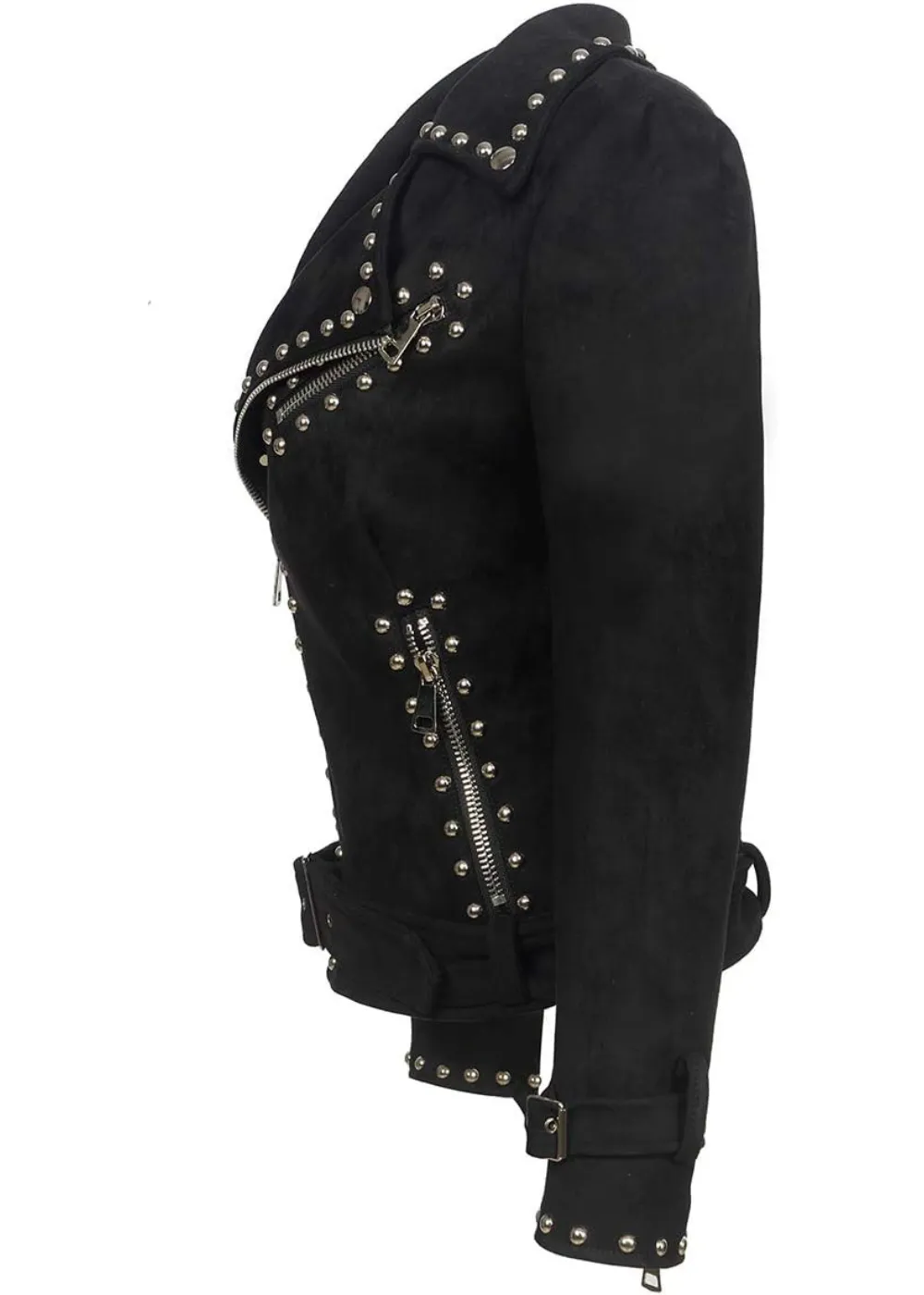 Living After Midnight Black Faux Suede Studded Moto Jacket sold by Pretty Attitude product image thumbnail 2