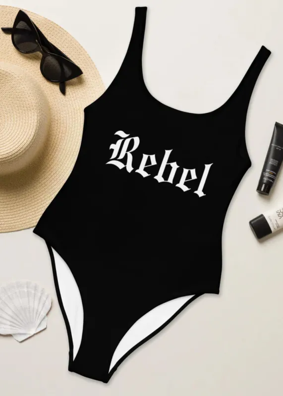 Black Gothic Bathing Suit REBEL One-Piece Swimsuit sold by Pretty Attitude