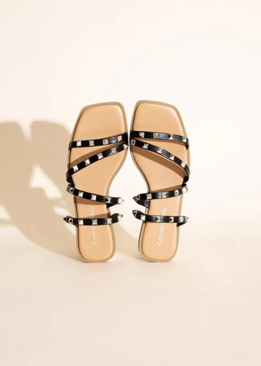 Black Studded Flat Slides Sandals sold by Pretty Attitude