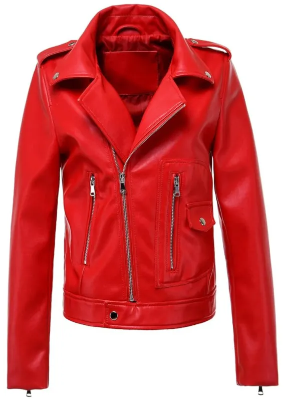 Festival Vibes Red Vegan Leather Moto Jacket sold by Pretty Attitude