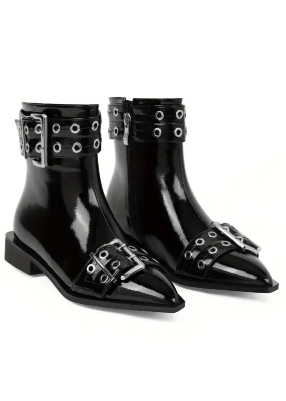 Rockstar Black Buckle Pointed Toe Ankle Boots sold by Pretty Attitude