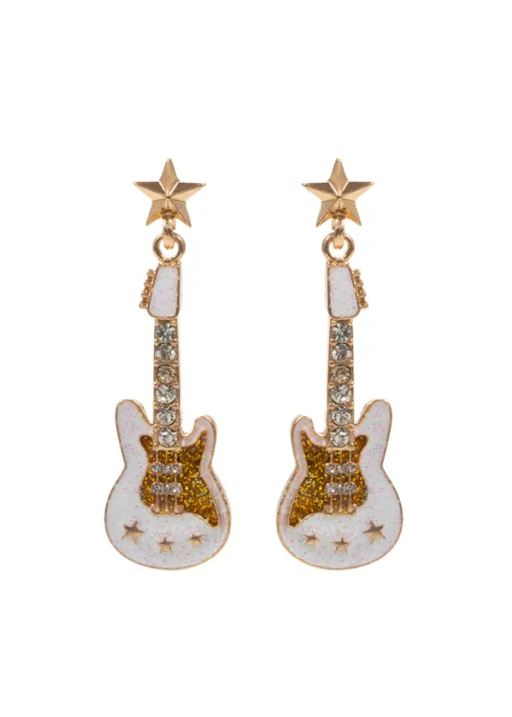White Electric Guitar Earrings sold by Pretty Attitude