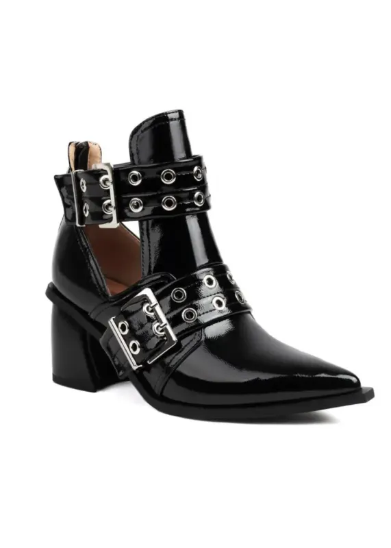 Rebel Heart Black Buckle Pointed Toe Ankle Boots sold by Pretty Attitude