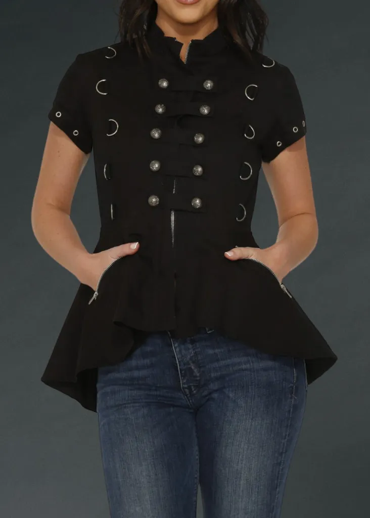 Black Gothic Military Peplum Top sold by Pretty Attitude
