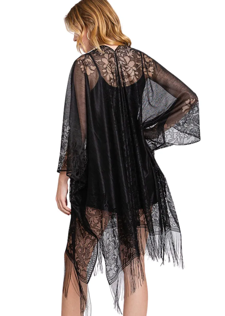 Black Lace Kimono with Fringe sold by Pretty Attitude product image thumbnail 2