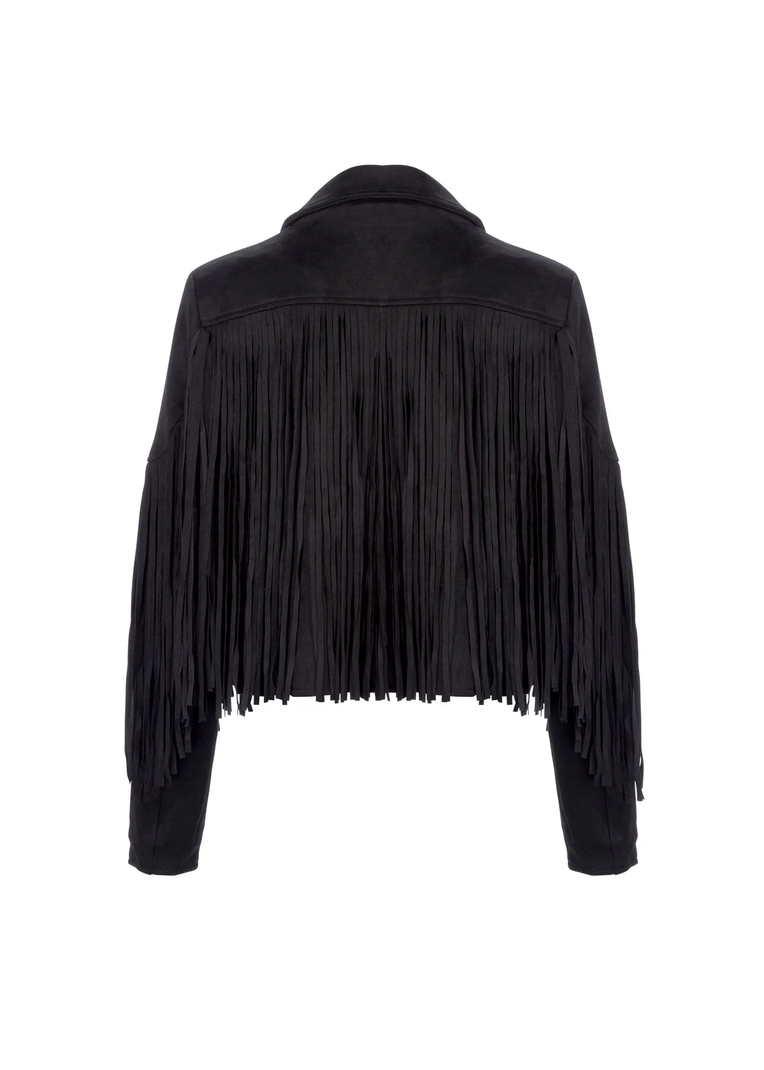 Black Faux Suede Moto Jacket with Fringe sold by Pretty Attitude product image thumbnail 4