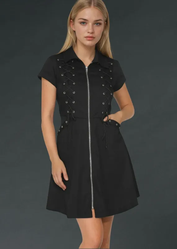 Black Goth Mini Dress with Lacing sold by Pretty Attitude