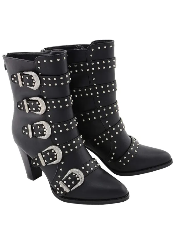 Step It Up Women's Black Buckle Up Boots with Studded Bling sold by Pretty Attitude