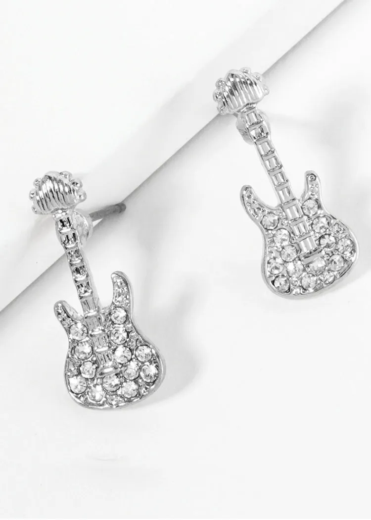 Silver Stud Guitar Earrings sold by Pretty Attitude