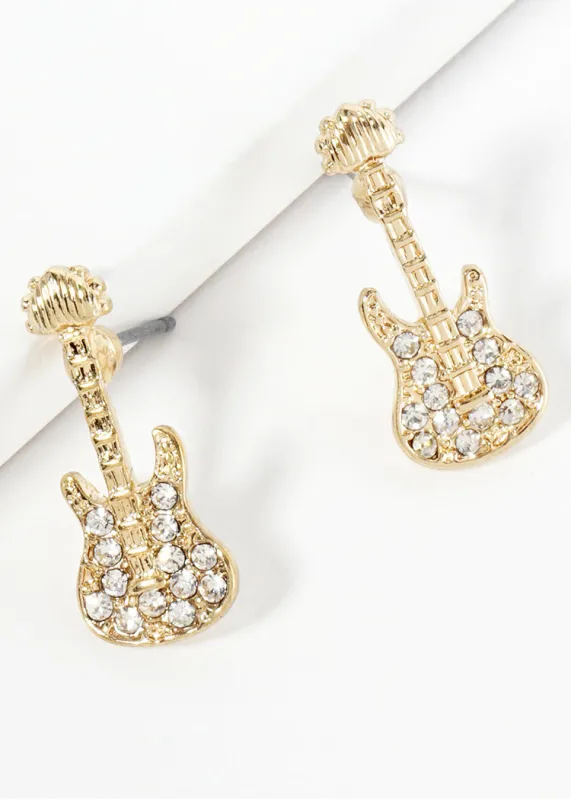 Gold Guitar Stud Earrings sold by Pretty Attitude