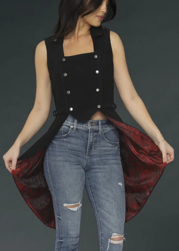 From The Shadows Black and Red Floral Vest made by Pretty Attitude