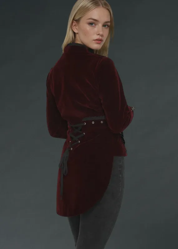 Red Velvet Steampunk Tailed Jacket Gothic Coat sold by Pretty Attitude