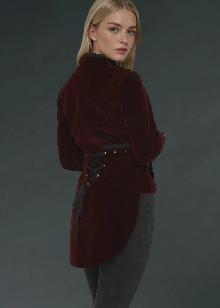 Red Velvet Steampunk Tailed Jacket Gothic Coat sold by Pretty Attitude