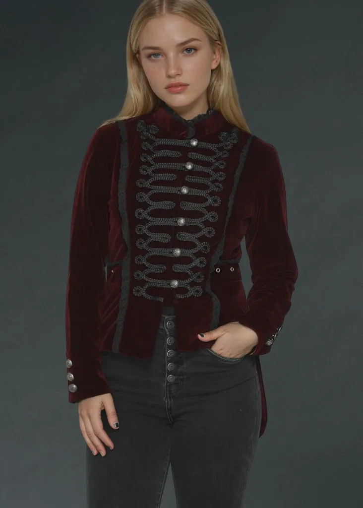 Red Velvet Steampunk Tailed Jacket Gothic Coat sold by Pretty Attitude product image thumbnail 2
