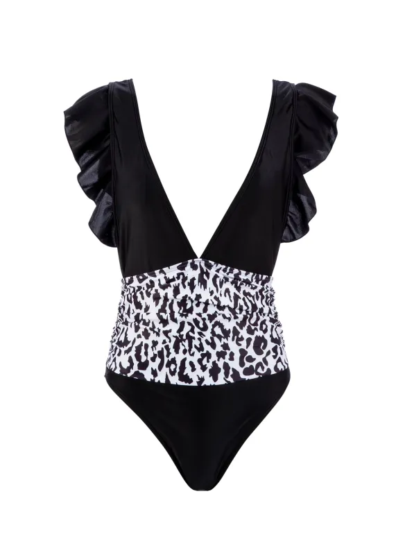 Leopard Print Deep V One Piece Swimsuit sold by Pretty Attitude