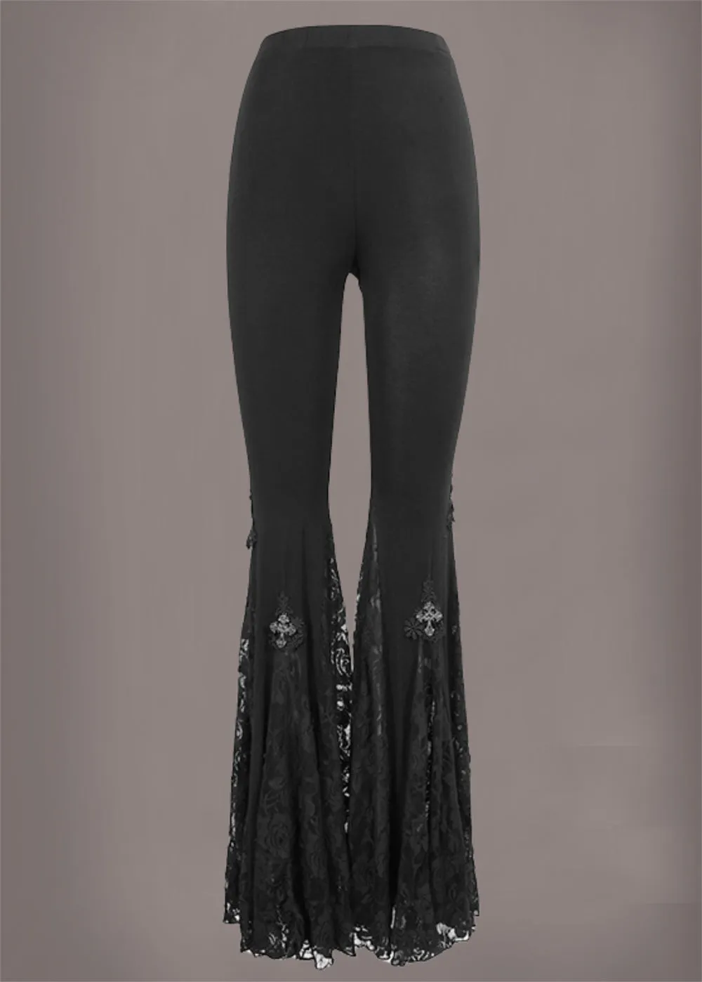Black Lace Gothic Bell Bottom Pants sold by Pretty Attitude product image thumbnail 2