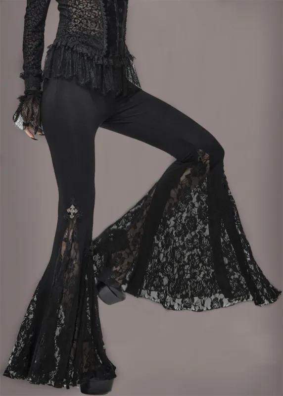 Black Lace Gothic Bell Bottom Pants sold by Pretty Attitude