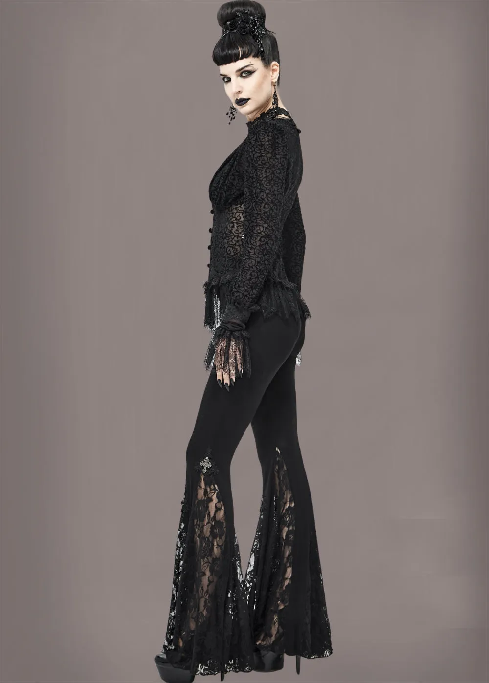 Black Lace Gothic Bell Bottom Pants sold by Pretty Attitude product image thumbnail 5