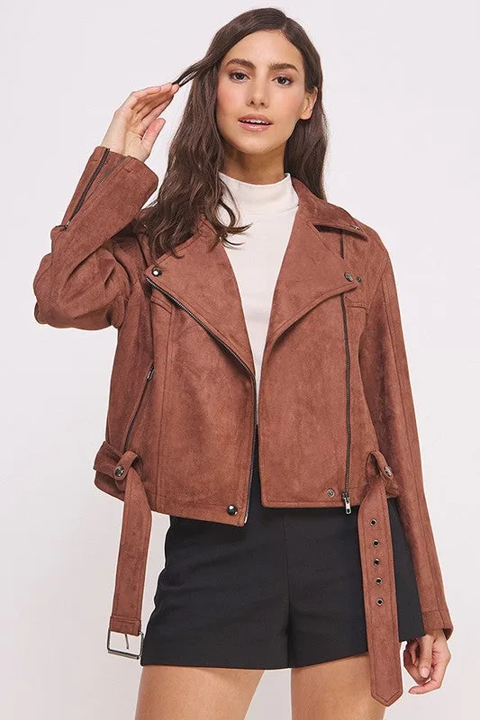 Highway Honey BELTED LONG SLEEVE SUEDE MOTO JACKET sold by Pretty Attitude product image thumbnail 4