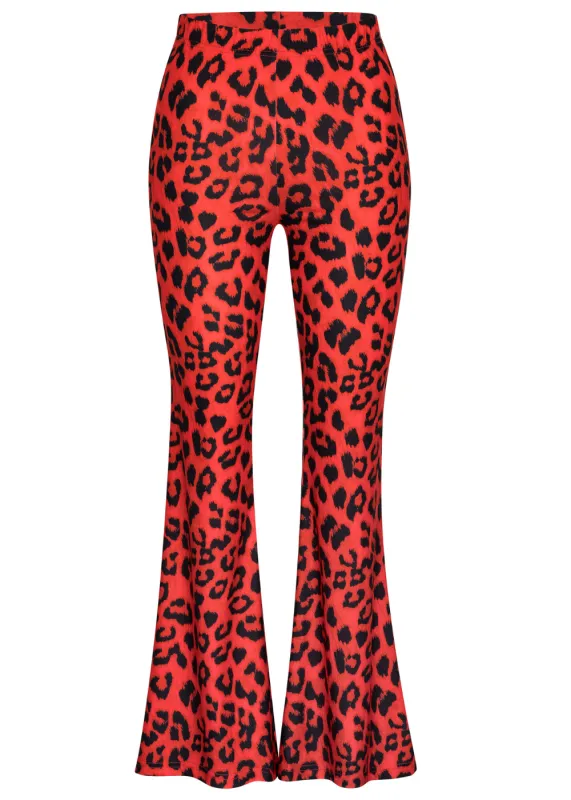 Red Leopard Animal Print Flare Pants Bell Bottoms sold by Pretty Attitude