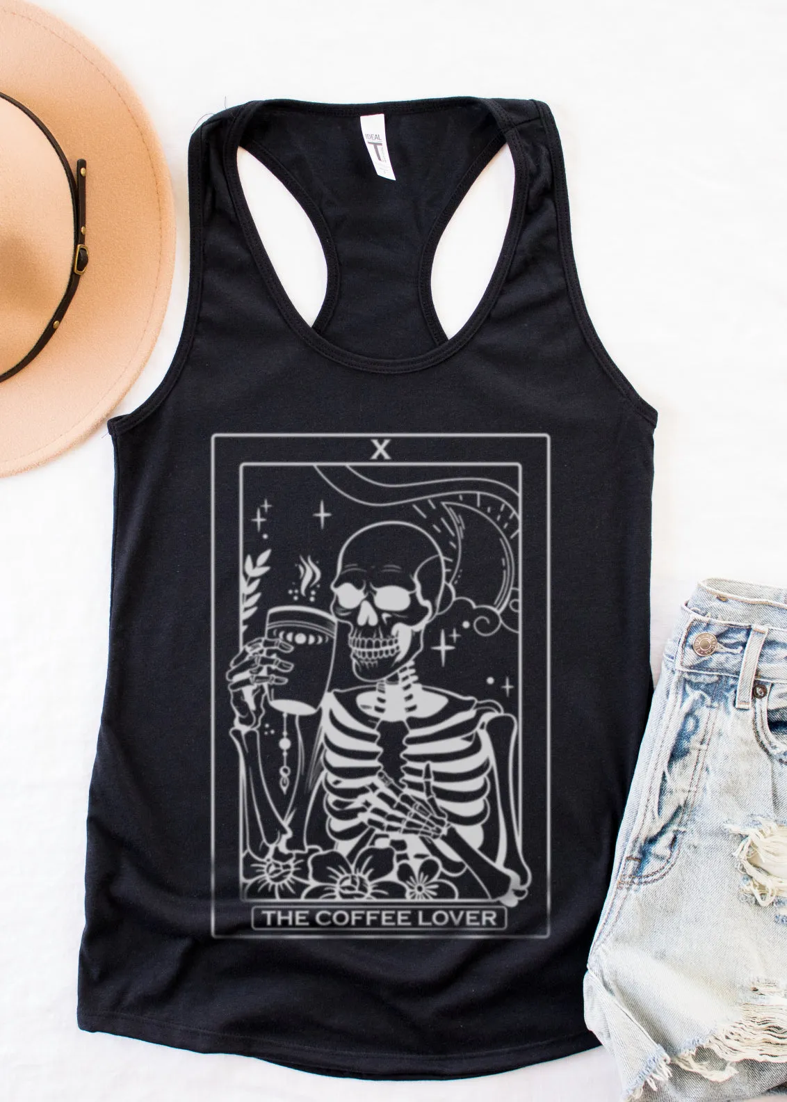 The Coffee Lover Skeleton Tarot Shirt sold by Pretty Attitude
