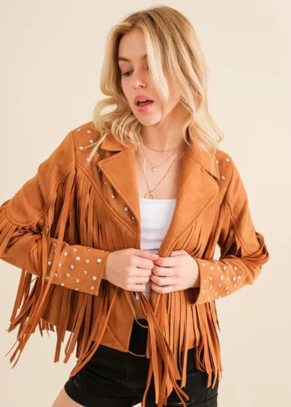 Studded Fringe Open Western Jacket sold by Pretty Attitude