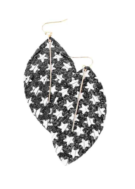 Glitter Star Pattern Accented Feather Earrings sold by Pretty Attitude