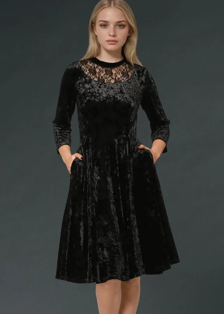 Black Velvet Gothic Dress with Lace Details sold by Pretty Attitude product image thumbnail 2