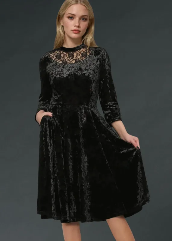 Black Velvet Gothic Dress with Lace Details sold by Pretty Attitude