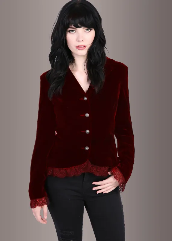 Burgundy Velvet Gothic Jacket with Lace sold by Pretty Attitude