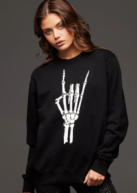 Metal Horns Skeleton Hand Skull Sweatshirt sold by Pretty Attitude