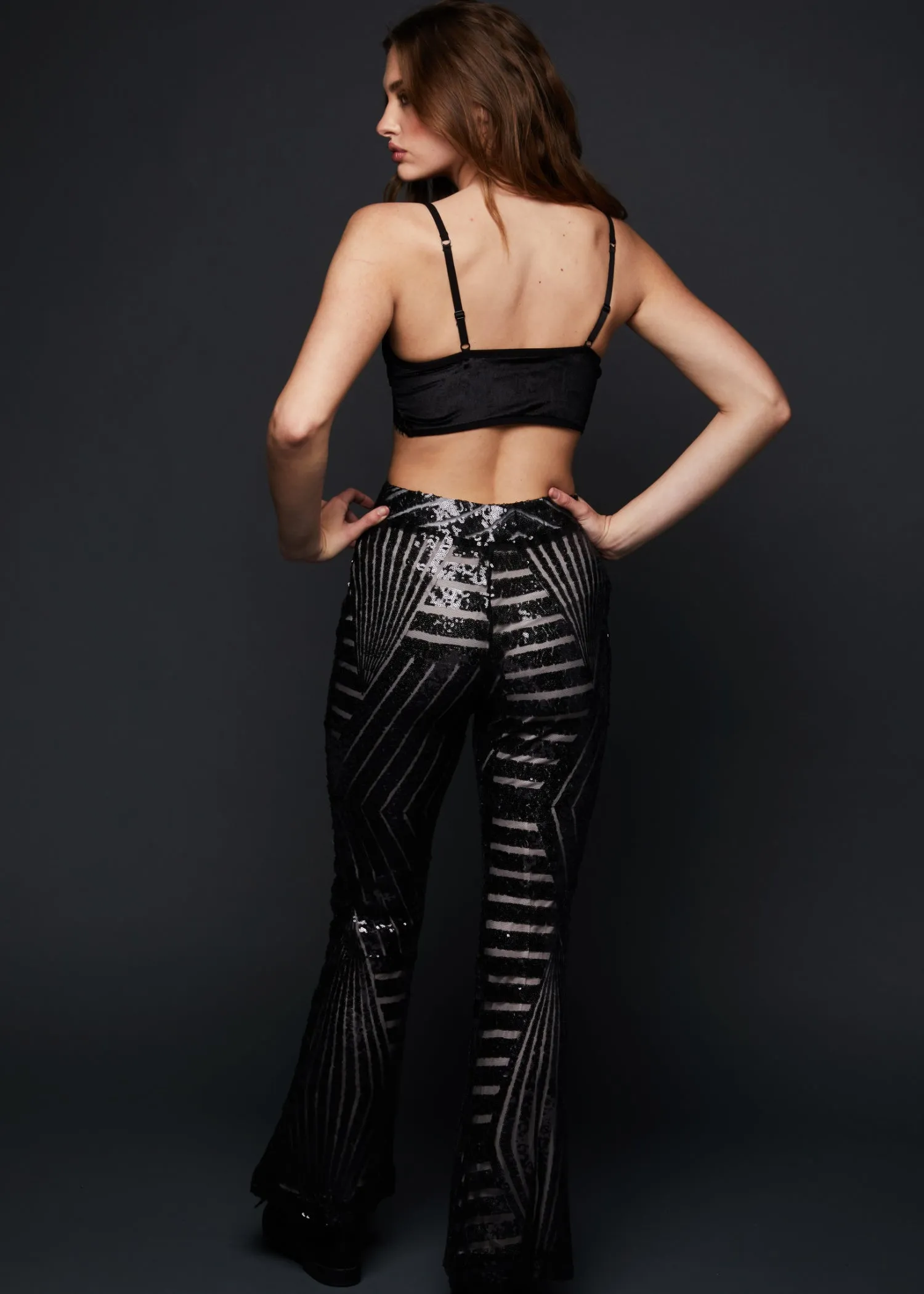 Black Sequin Flare Pants Sparkling Bell Bottoms sold by Pretty Attitude product image thumbnail 4