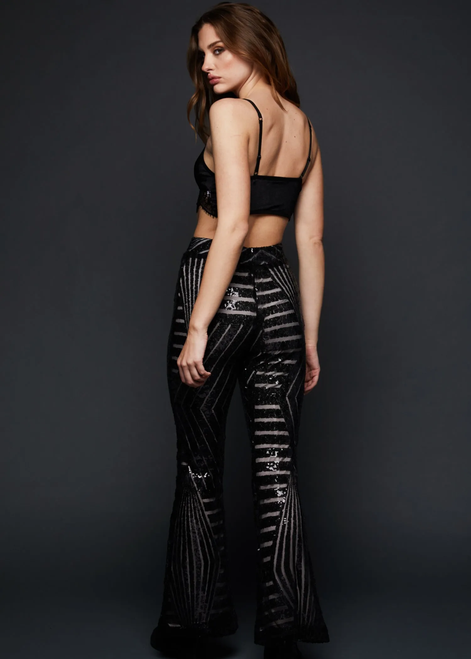 Black Sequin Flare Pants Sparkling Bell Bottoms sold by Pretty Attitude product image thumbnail 3