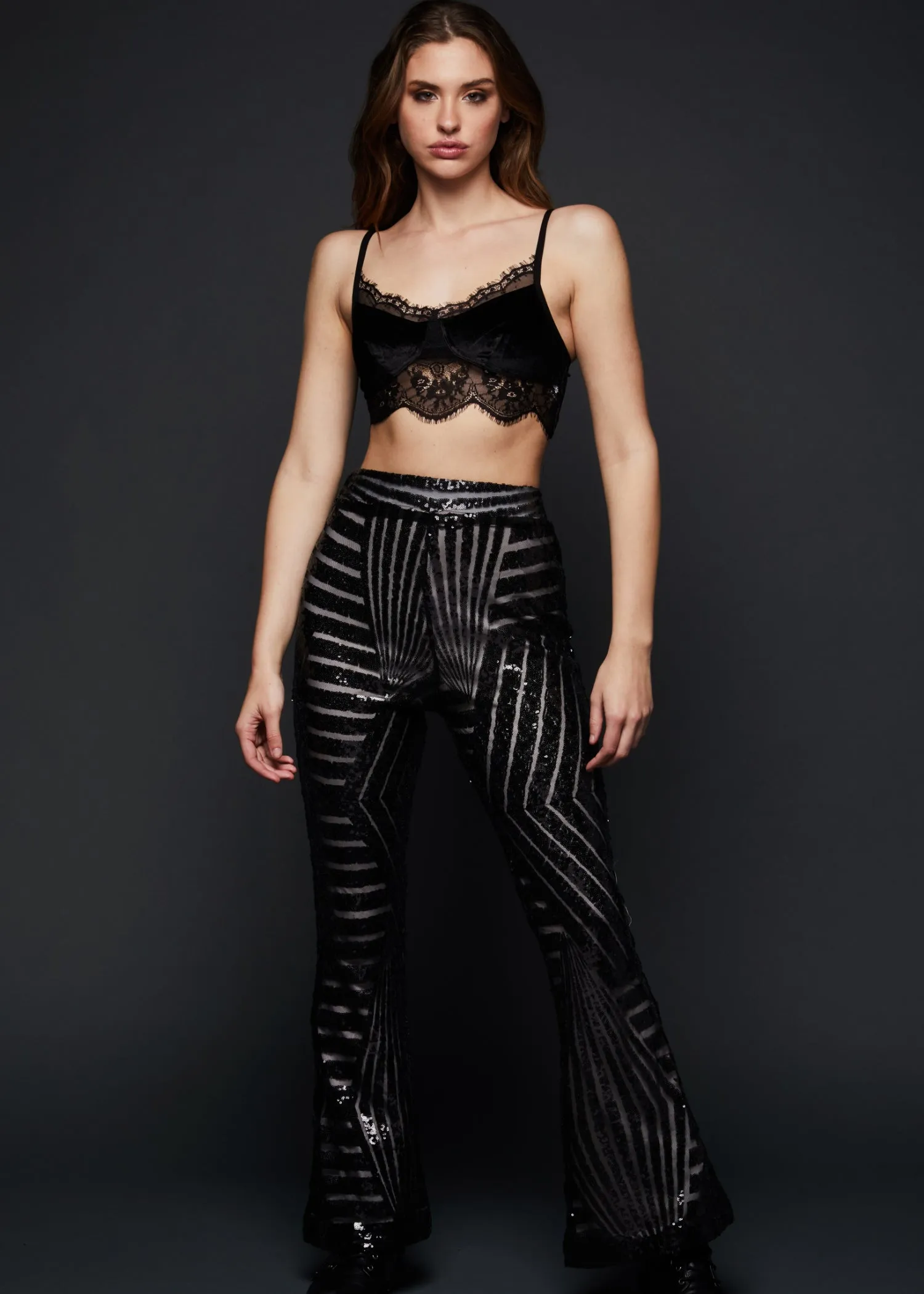 Black Sequin Flare Pants Sparkling Bell Bottoms sold by Pretty Attitude product image thumbnail 2