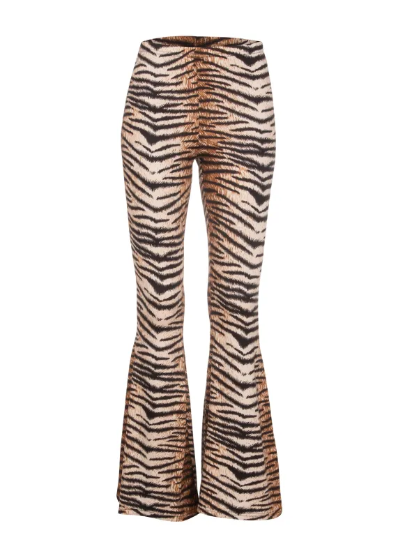 Wild Life Tiger Animal Print Flared Bell Bottom Pants sold by Pretty Attitude