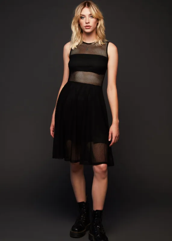She's Got The Look Black Contrast Mesh A-Line Midi Dress sold by Pretty Attitude