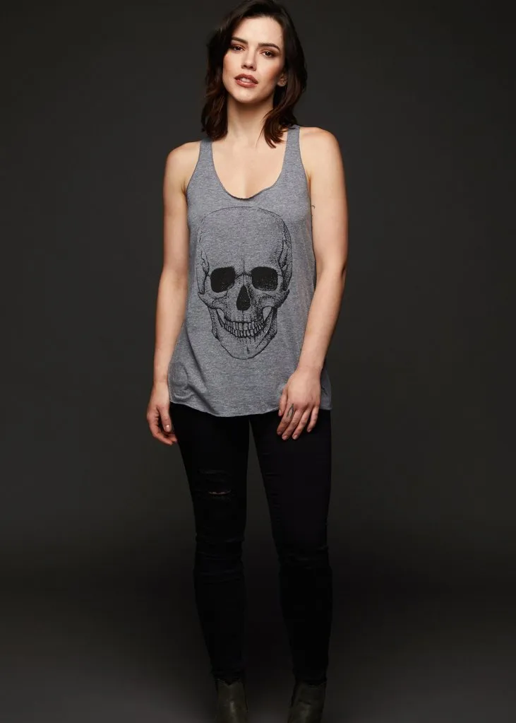 Lets Get Rocked Heather Grey Skull Loose Fit Tank Top sold by Pretty Attitude product image thumbnail 2