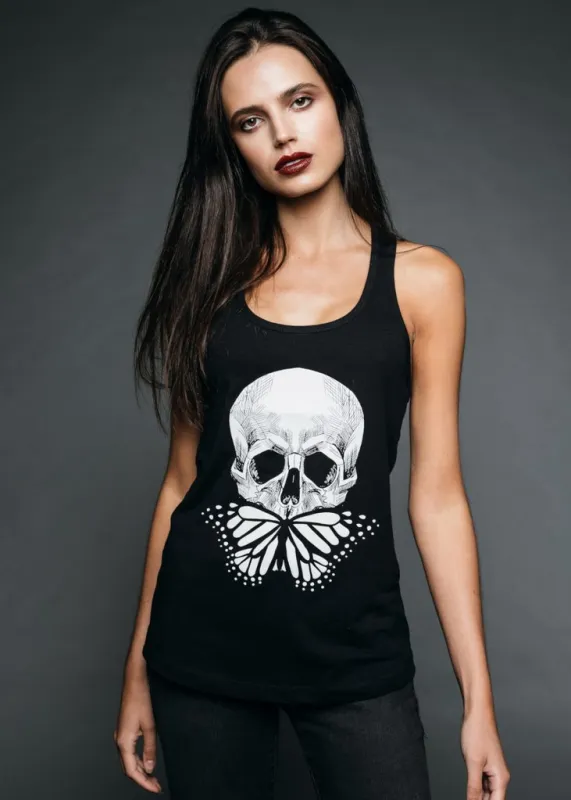 Black Butterfly Skull Racerback Tank Top sold by Pretty Attitude