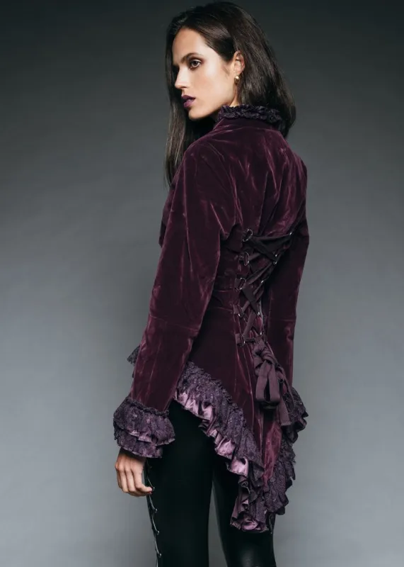 Witchy Woman Purple Velvet Steampunk Tail Jacket with Back Lacing sold by Pretty Attitude