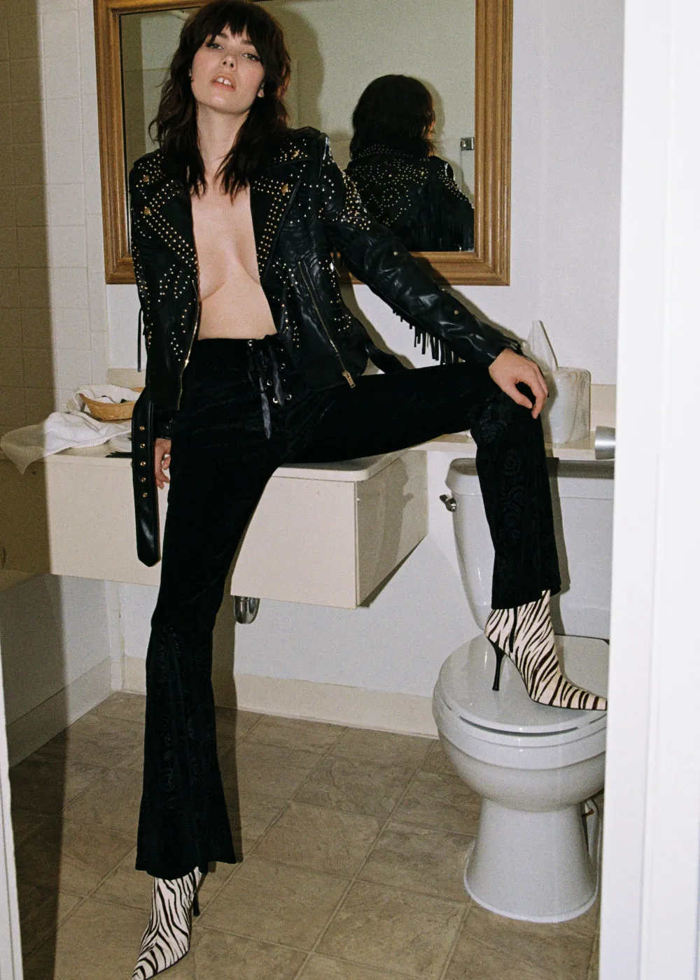 Black Burnout Velvet Bell Bottom Pants sold by Pretty Attitude product image thumbnail 4