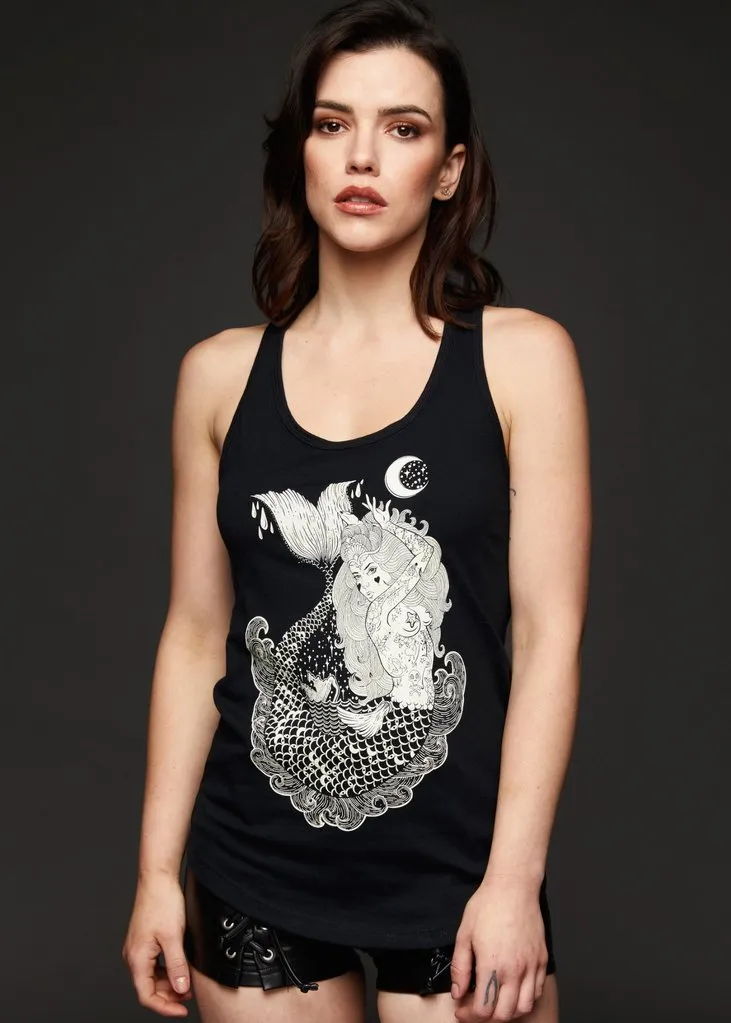 Mermaid Vibes Black Loose Fit Tank Top sold by Pretty Attitude