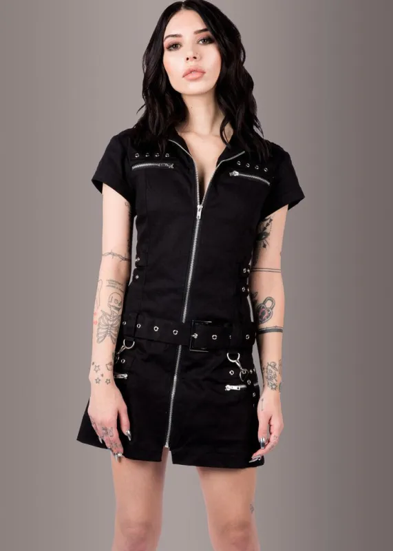 Macabre Heartdrop Goth Mini Dress with Buckles and Lacing sold by Pretty Attitude