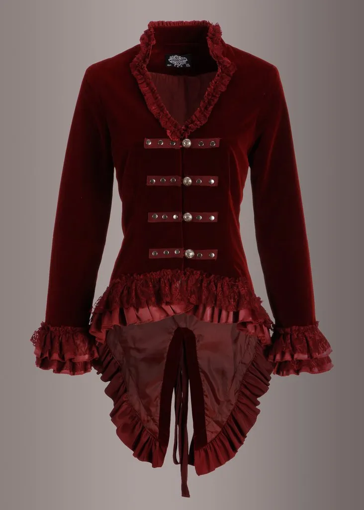 Red Velvet Steampunk Jacket Gothic Tail Coat sold by Pretty Attitude product image thumbnail 3