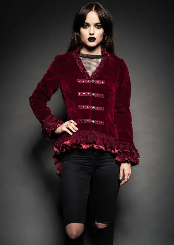 Red Velvet Steampunk Jacket Gothic Tail Coat sold by Pretty Attitude