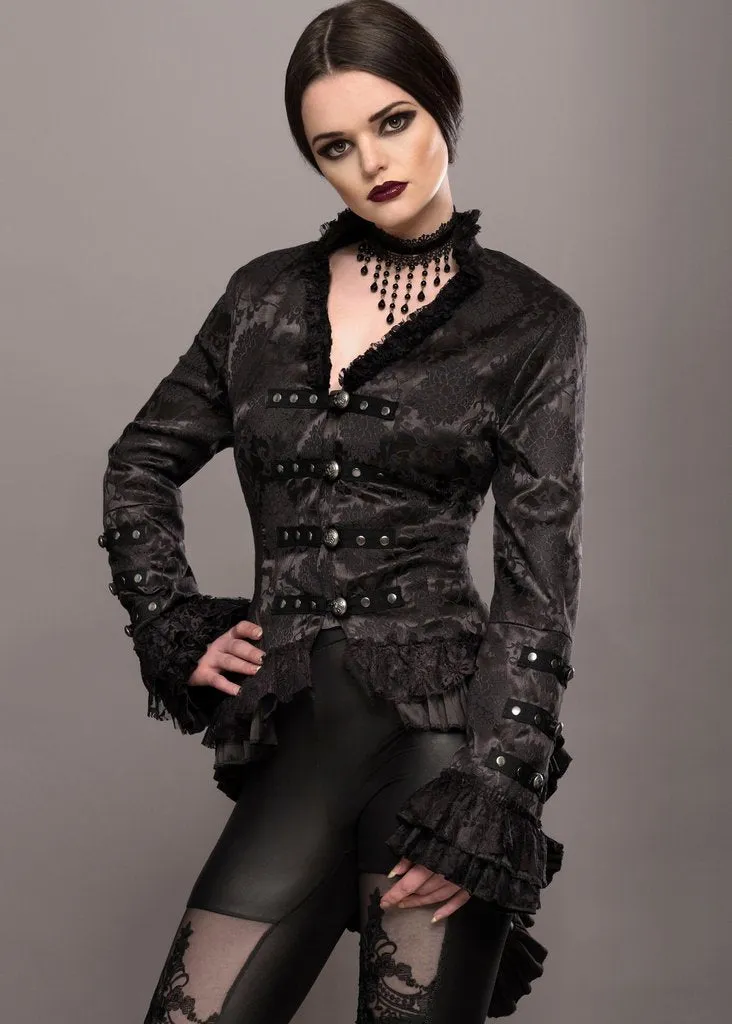 Elegant Black Victorian Jacket with Lace Embellishments sold by Pretty Attitude
