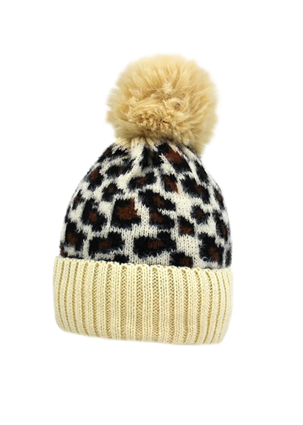 Leopard Knit Beanie Hat with Pom Pom sold by Pretty Attitude