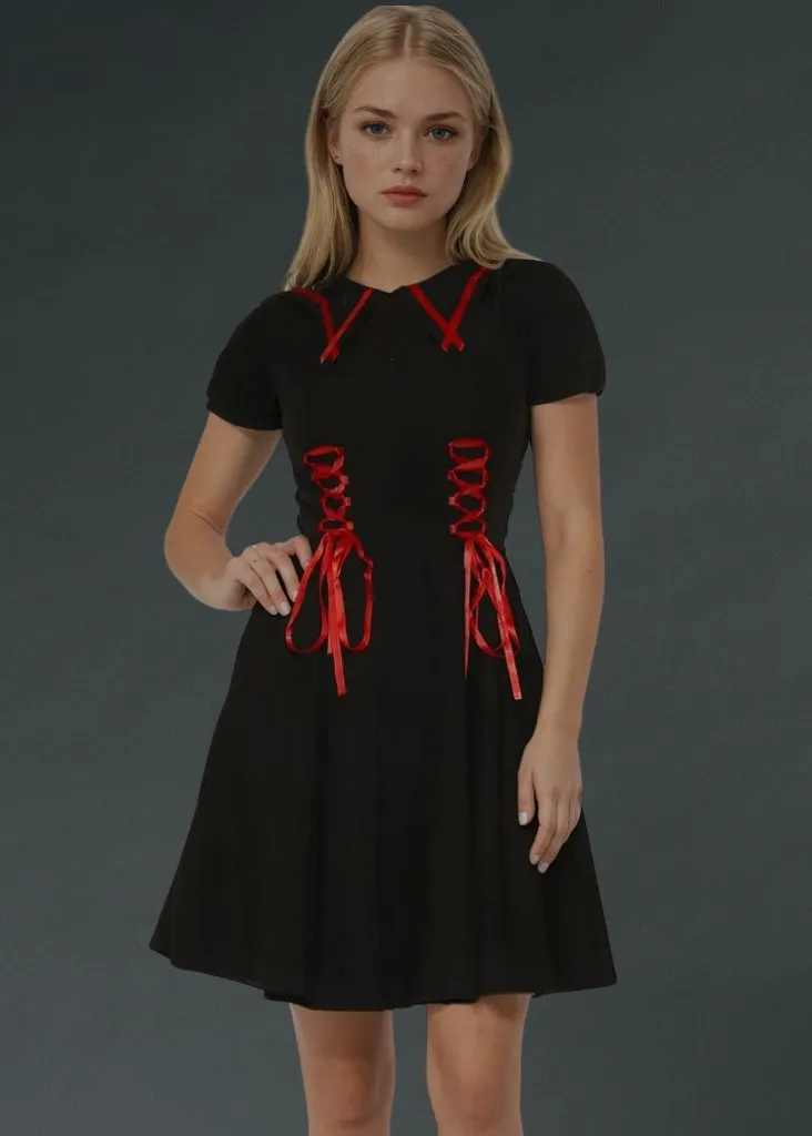 Gothic Collar Dress with Red Corset Lacing sold by Pretty Attitude